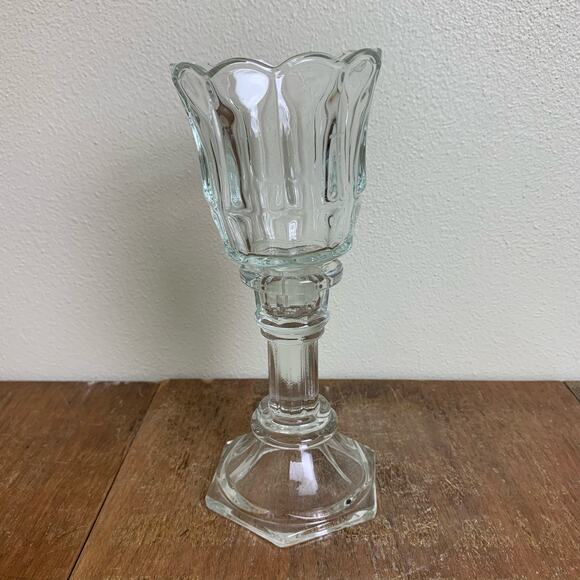 Homco 2 Piece Clear Glass Crystal Candle Votive Holder 7" Tall Vintage 90s Decor - Picture 5 of 8